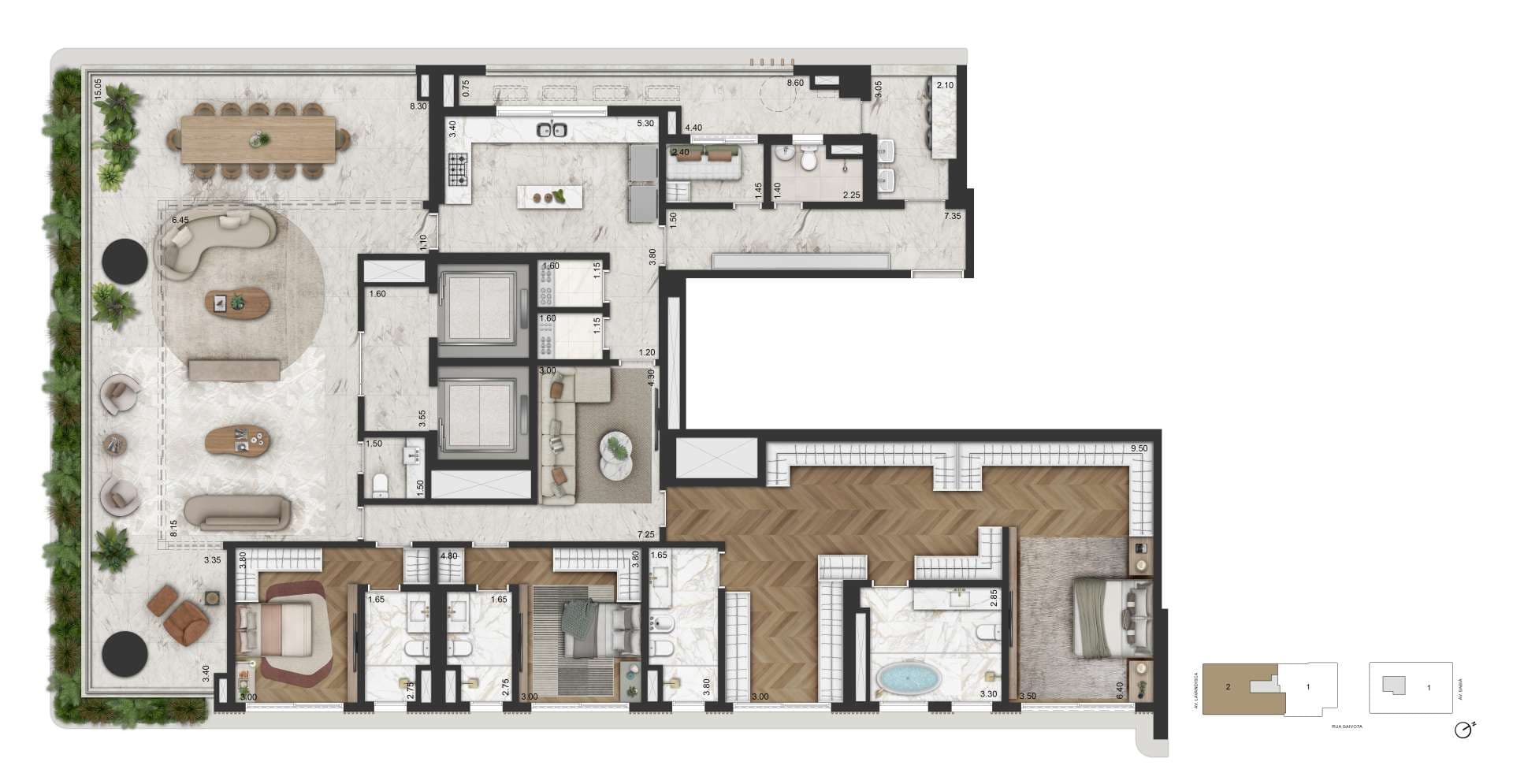 PLANTA OPÇÃO 1 - 345 M2² | FINAL 02 - TORRE 02