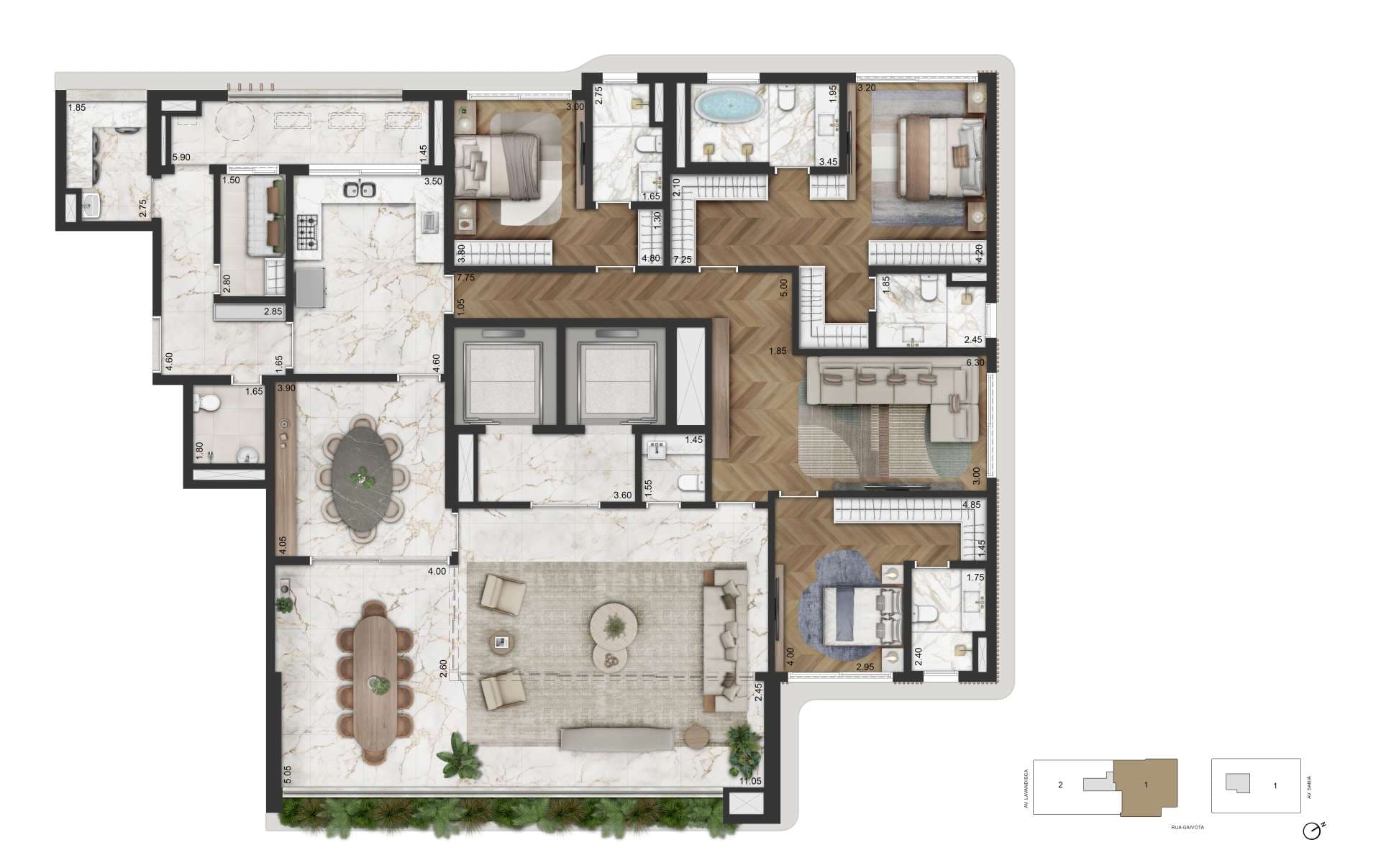 PLANTA OPÇÃO 1 - 283 M² | FINAL 01 - TORRE 02