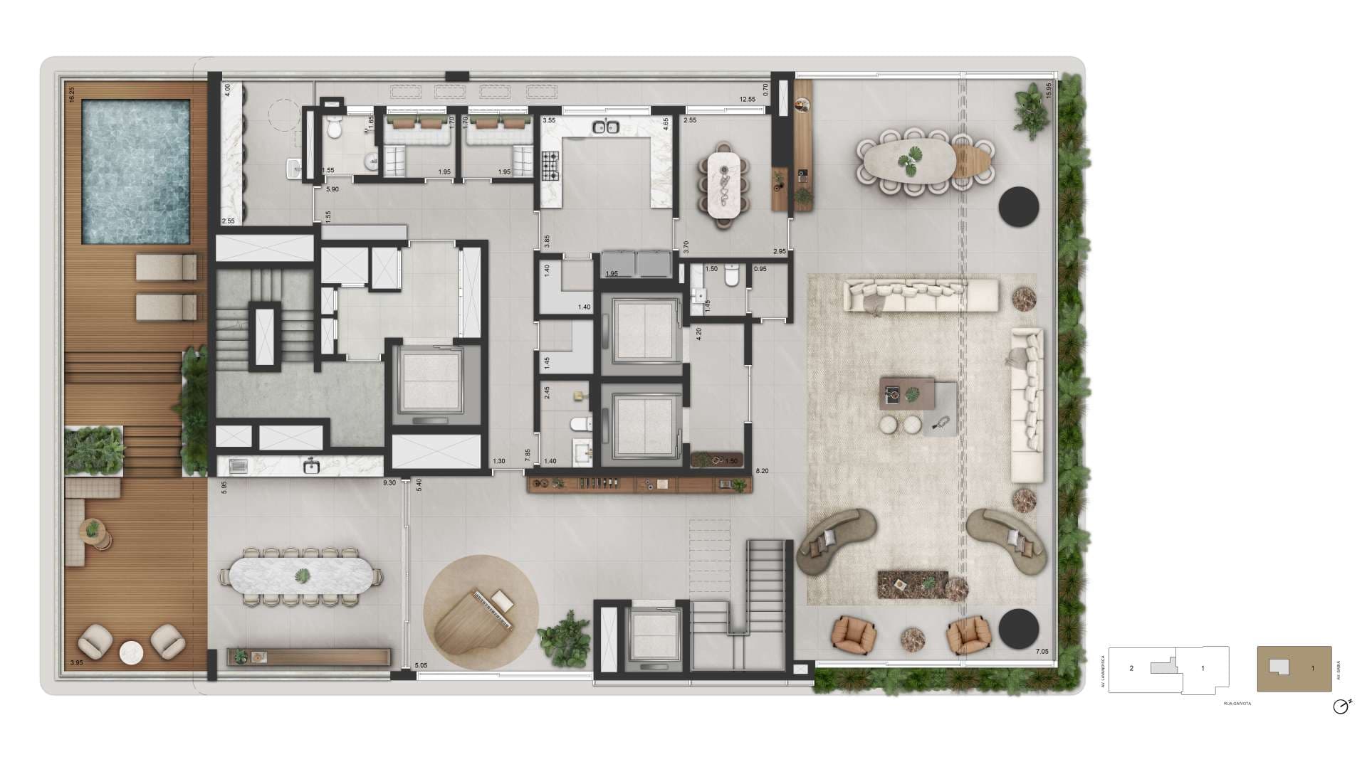 PLANTA PADRÃO DUPLEX - 770 M² | FINAL 01 - TORRE 01 | PAV. INFERIOR