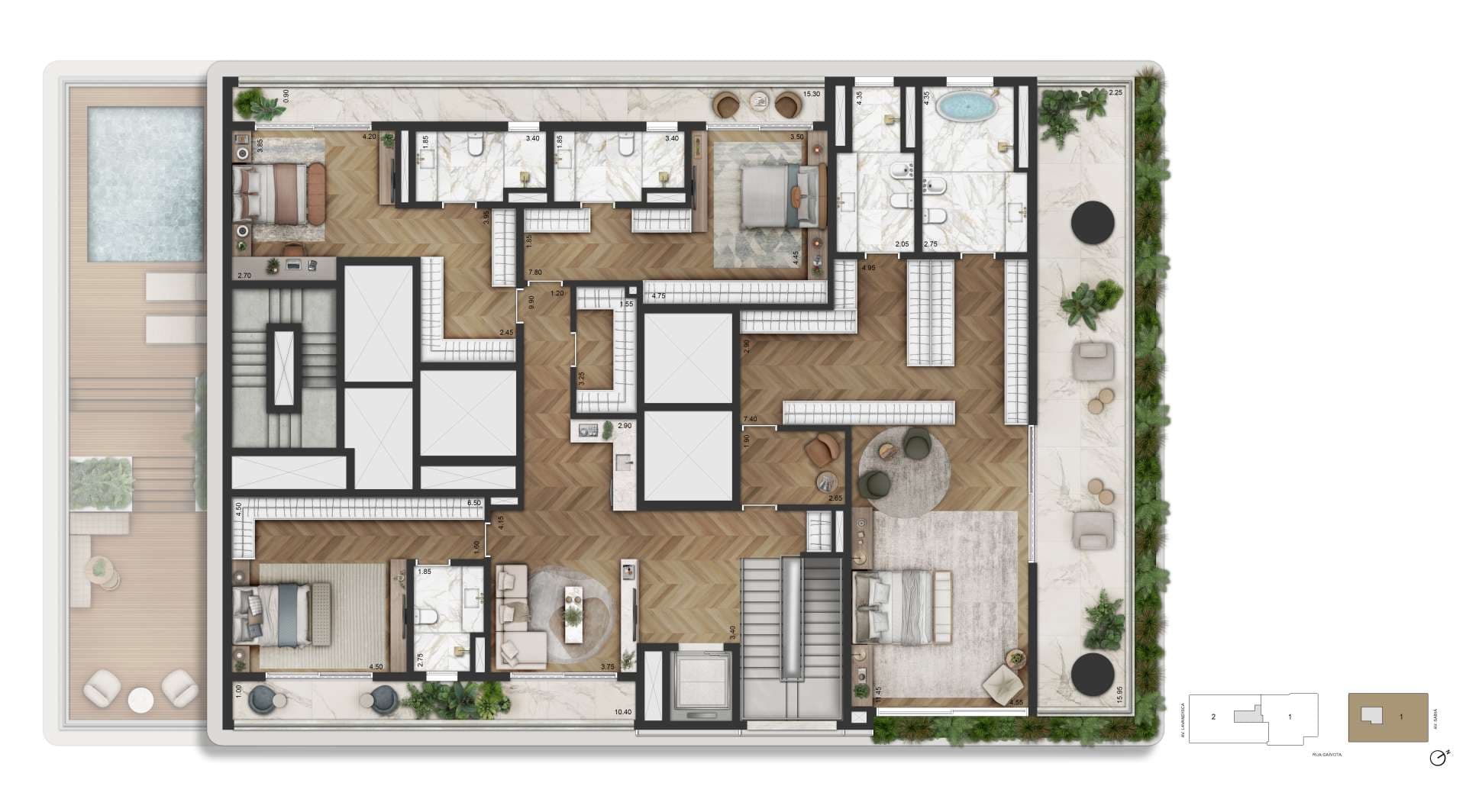 PLANTA PADRÃO DUPLEX - 770 M² | FINAL 01 - TORRE 01 | PAV. SUPERIOR