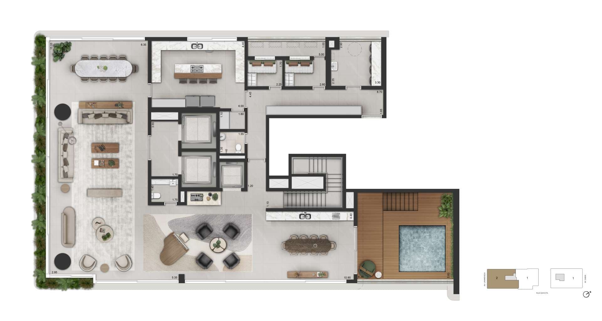 PLANTA PADRÃO DUPLEX - 649 M² | FINAL 02 - TORRE 02 | PAV. INFERIOR