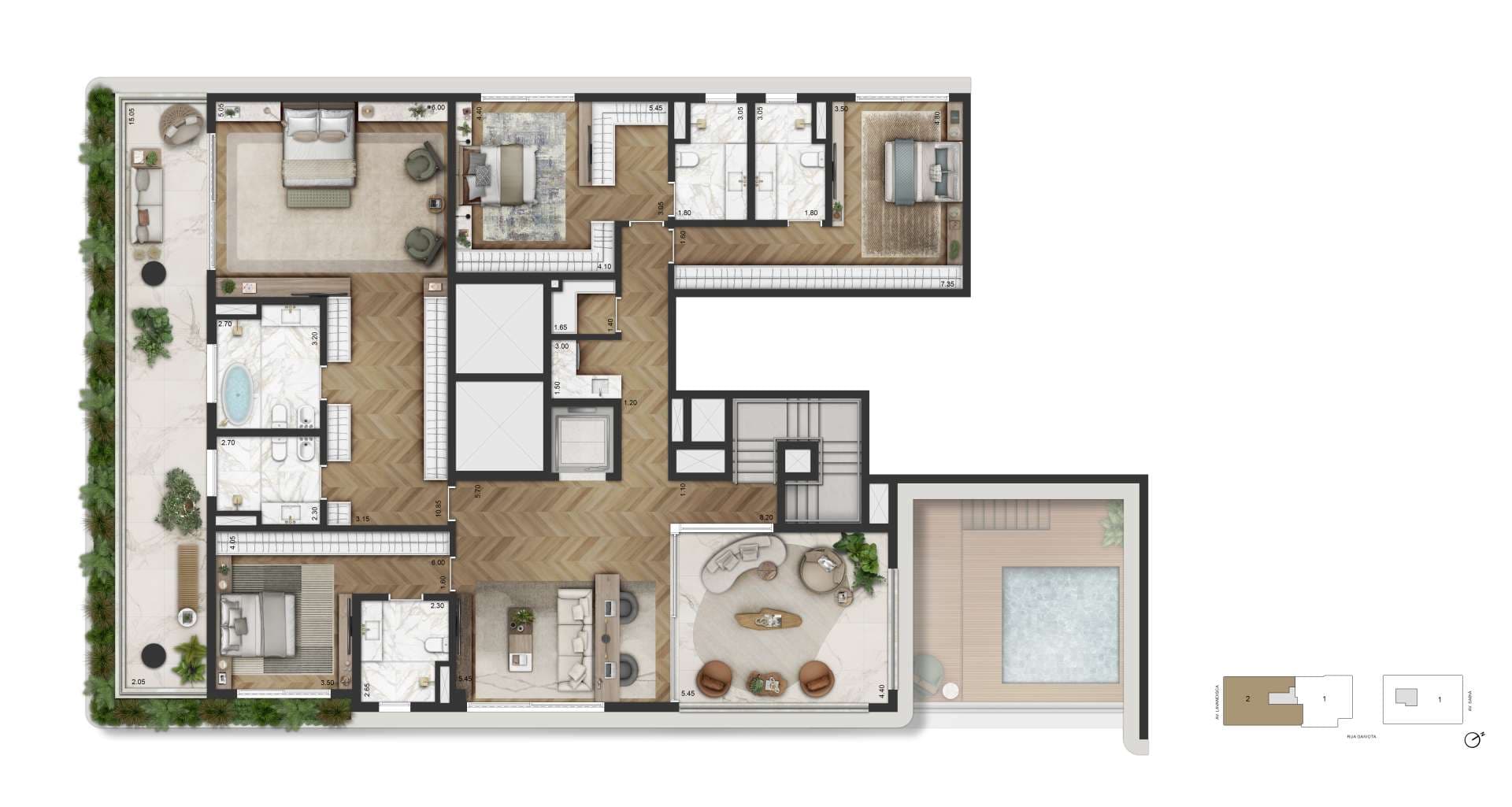 PLANTA PADRÃO DUPLEX - 649 M² | FINAL 02 - TORRE 02 | PAV. SUPERIOR
