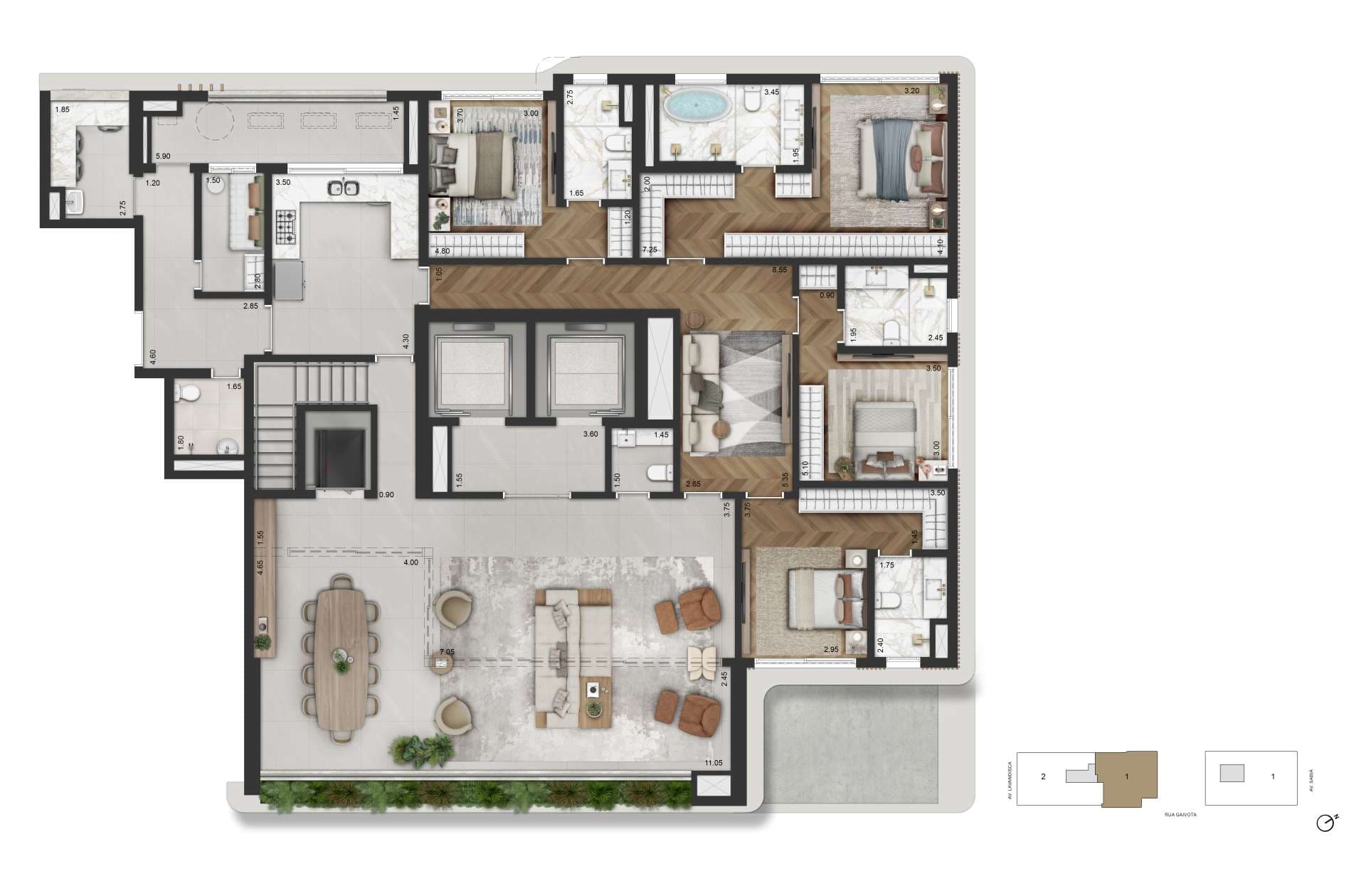PLANTA PADRÃO - 283 M² | FINAL 01 - TORRE 02