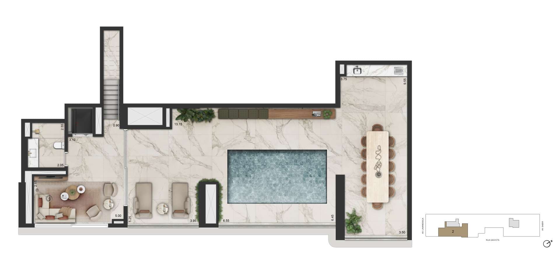 PLANTA PADRÃO - UNIDADE CASA 569 M² | FINAL 02 - TORRE 02 | 2º PAVIMENTO