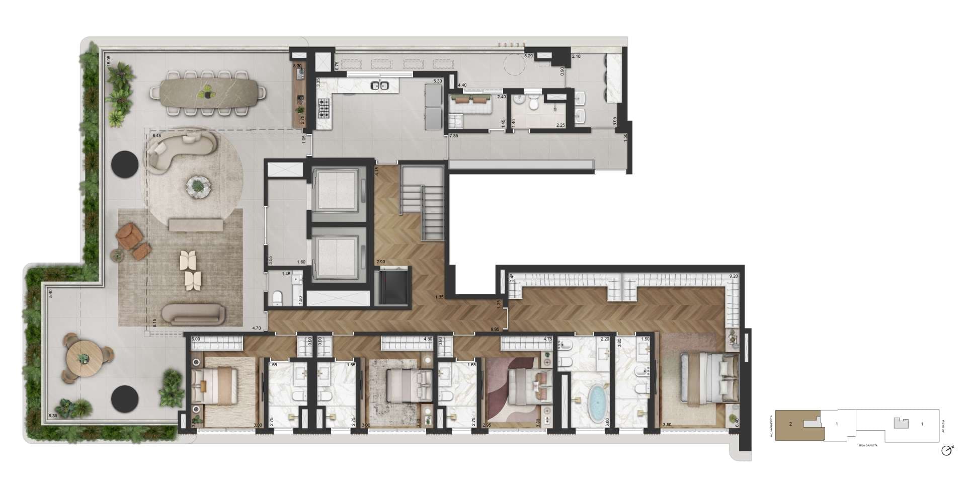 PLANTA PADRÃO - UNIDADE CASA 569 M² | FINAL 02 - TORRE 02 | 3º PAVIMENTO
